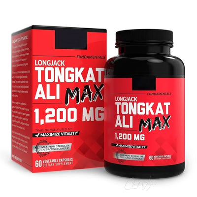 Force Factor LongJack Tongkat Ali Max Dose und Schachtel mit 60 vegetarischen Kapseln und 1200mg Tongkat Ali pro Portion