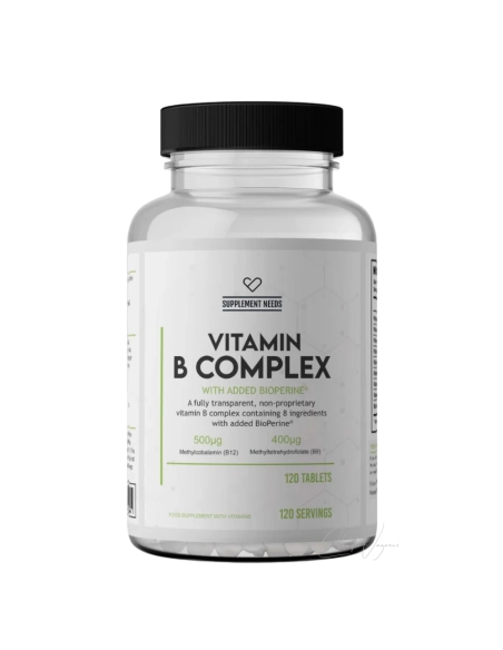 Vitamin B Complex mit BioPerine von Supplement Needs – aktive B-Vitamine für Energie & Fokus