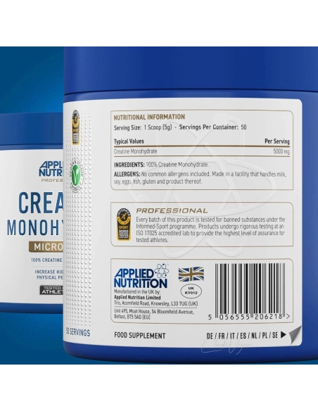 ISO 17025 zertifiziertes und mikronisiertes Creatin von Applied Nutrition