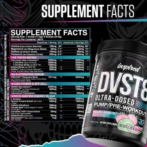 Inspired DVST8 25 Supplement Facts Nährwerte mit 8000mg Citri-Fuzion und NO3-T Nitraten