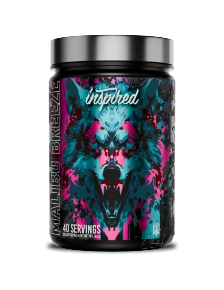Inspired DVST8 DARK Pre-Workout Dose in der Geschmacksrichtung Malibu Breeze, Frontansicht.