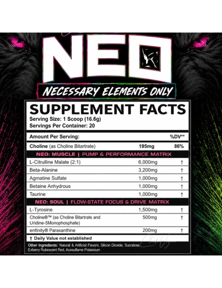 DVST8 NEO Wirkstoffe pro Scoop – 6g Citrullin Malat, 3,2g Beta-Alanin, 1g Betain, 1g Taurin, 1,5g Tyrosin