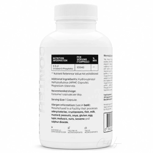 Supplement Facts Etikett P5P Pyridoxal 5 Phosphat 100 mg pro Kapsel Tagesportion 1 Kapsel 120 Kapseln pro Dose