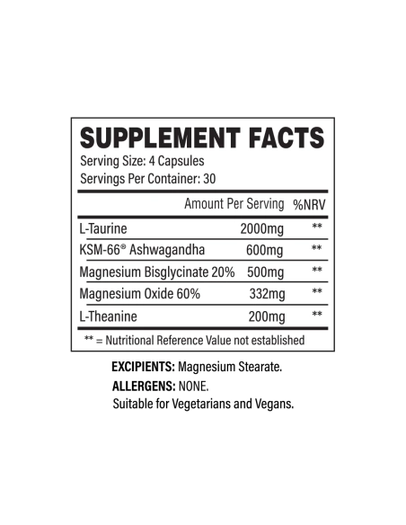 TBJP Unwind Supplement Facts pro Portion 2000 mg Taurin 600 mg KSM 66 Ashwagandha 200 mg L Theanin und Magnesium