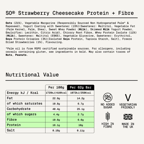 Naehrwerte und Zutaten Sugard Out Ballaststoff Protein Riegel Strawberry Cheesecake 62 g aus der Proteinriegel Mix Box