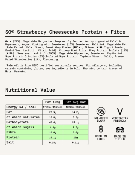 Naehrwerte und Zutaten Sugard Out Ballaststoff Protein Riegel Strawberry Cheesecake 62 g aus der Proteinriegel Mix Box