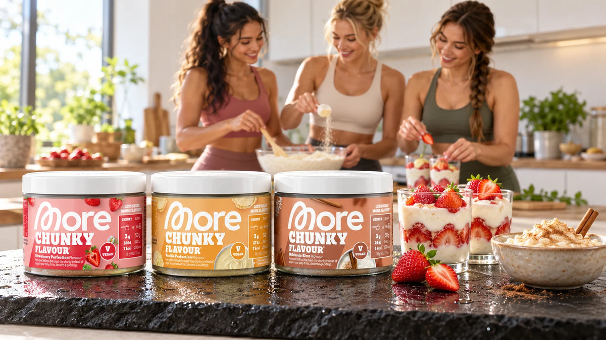 More Chunky Flavour Strawberry Perfection, Vanilla Perfection und Milchreis-Zimt mit Skyr-Desserts in der Küche