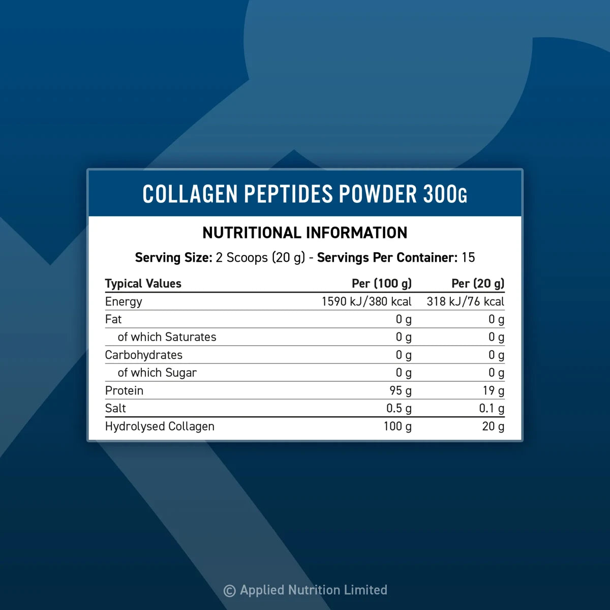Applied Nutrition Collagen Peptides 300g – Nährwerttabelle und Zutaten