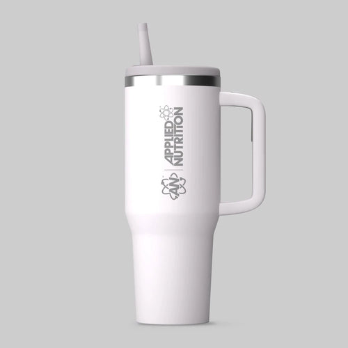 Applied Nutrition Cooler Tumbler Cup 1200ml in Weiss, Isolierbecher mit Griff und Trinkhalm für kalte und heisse Getränke