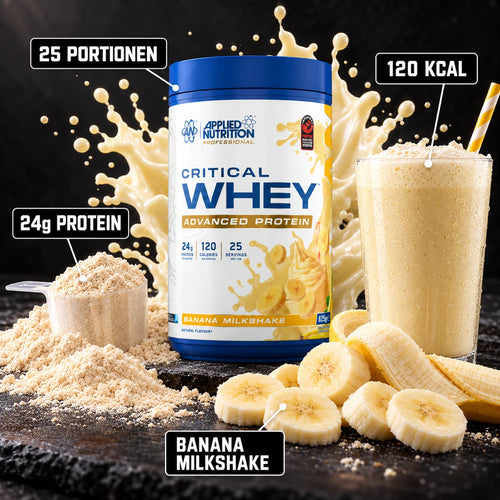 Applied Nutrition Critical Whey 825g Banana Milkshake – 24g Protein, 120 kcal, 25 Portionen