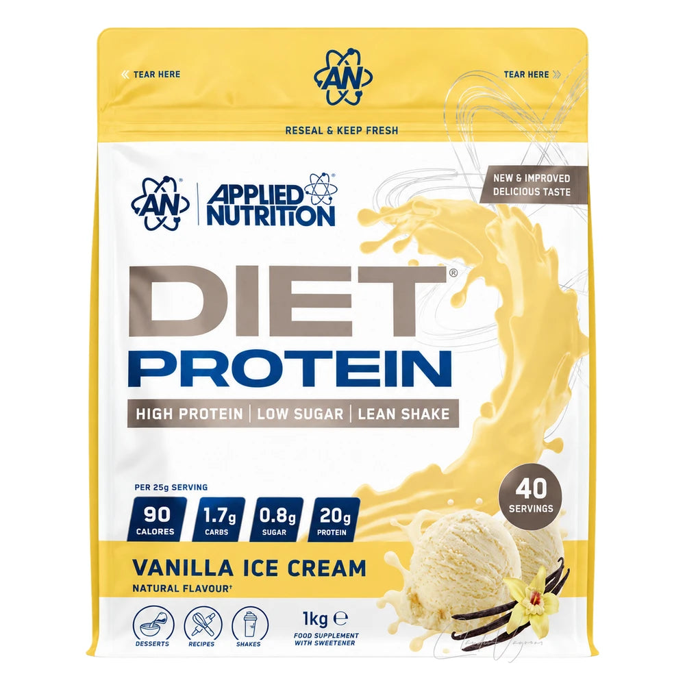 Applied Nutrition Diet Whey 1kg Vanilla Ice Cream – Whey Protein mit 20g Protein, 100 kcal