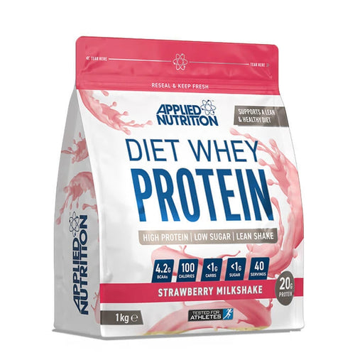 Beutel Applied Nutrition Diet Whey Strawberry Milkshake mit 1kg, 20g Protein und 100 kcal pro Scoop für 40 Portionen