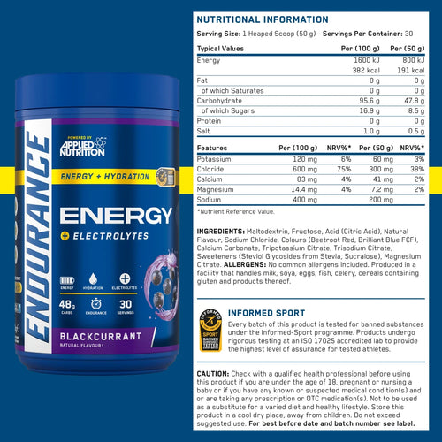 Applied Nutrition Endurance Energy 1500g – Nährwerttabelle und Zutaten