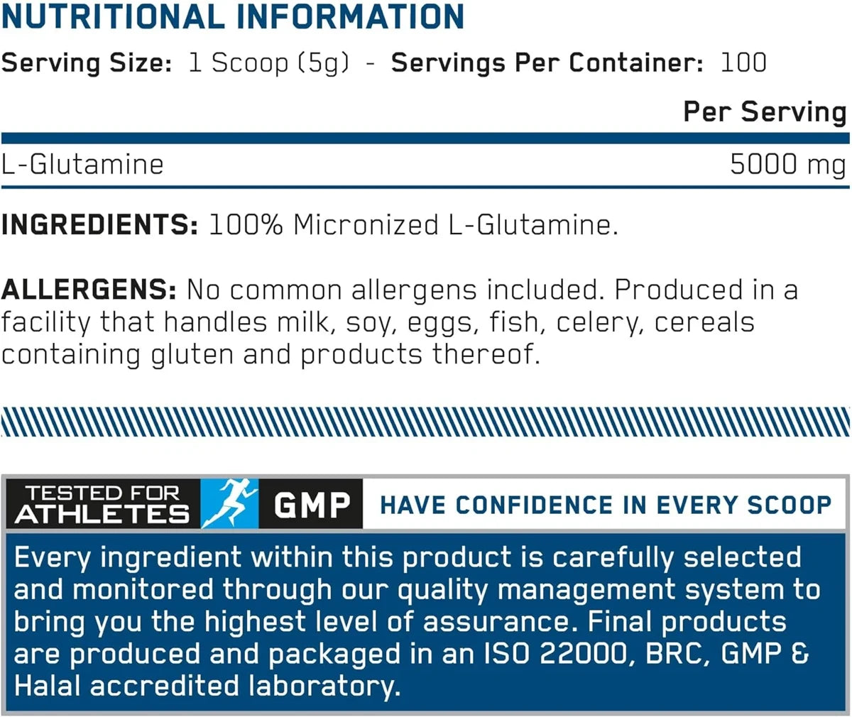Applied Nutrition L-Glutamine 500g – Nährwerttabelle und Zutaten