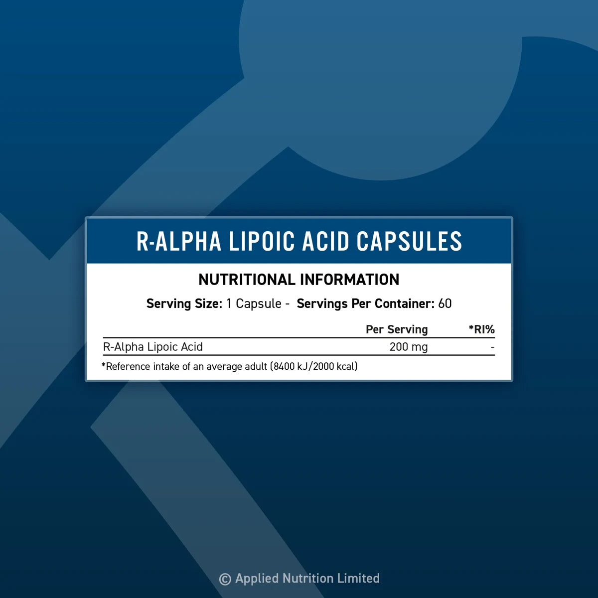 Applied Nutrition R-ALA 200mg – Nährwerttabelle und Zutaten