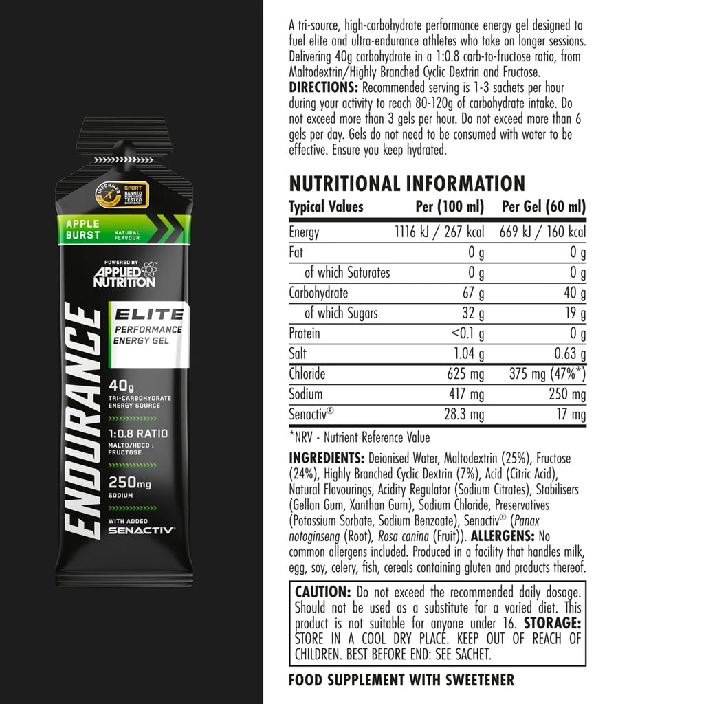 Applied Nutrition Tri-Carb Energy Gel 40g – Nährwerttabelle und Zutaten