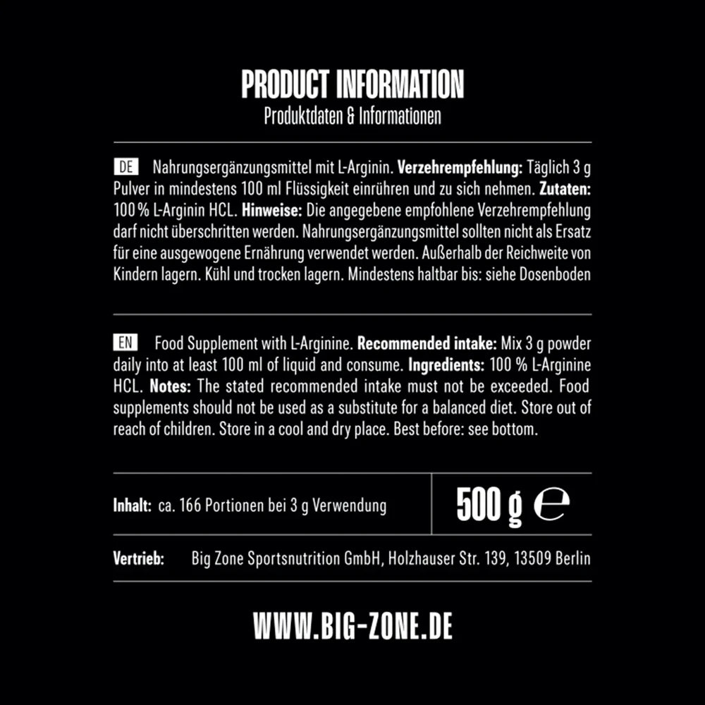 Big Zone Arginin Zutaten und Verzehrempfehlung