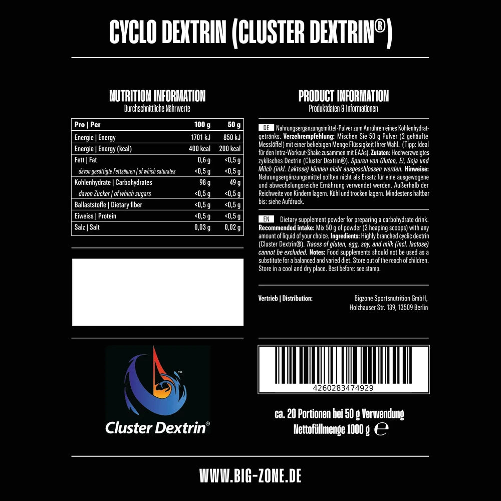 Big Zone Cyclo Dextrin Nährwerte und Verzehrempfehlung