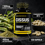 Cissus Quadrangularis 1000mg Kapseln – 1'000mg Cissus-Extrakt, 400mg Ketosterone, standardisiert, 120 Kapseln