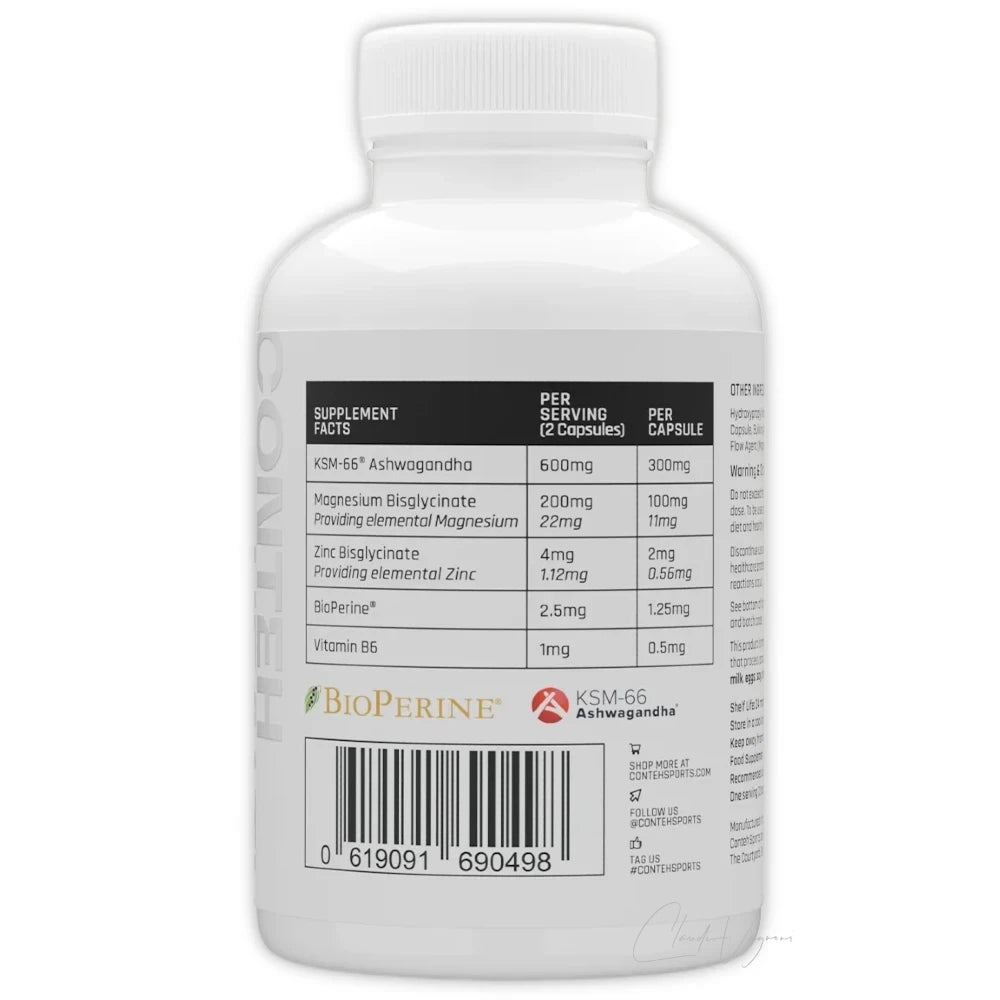 Conteh Sports Ashwagandha+ KSM-66 Kapseln mit Magnesium, Zink und Vitamin B6, Etikett