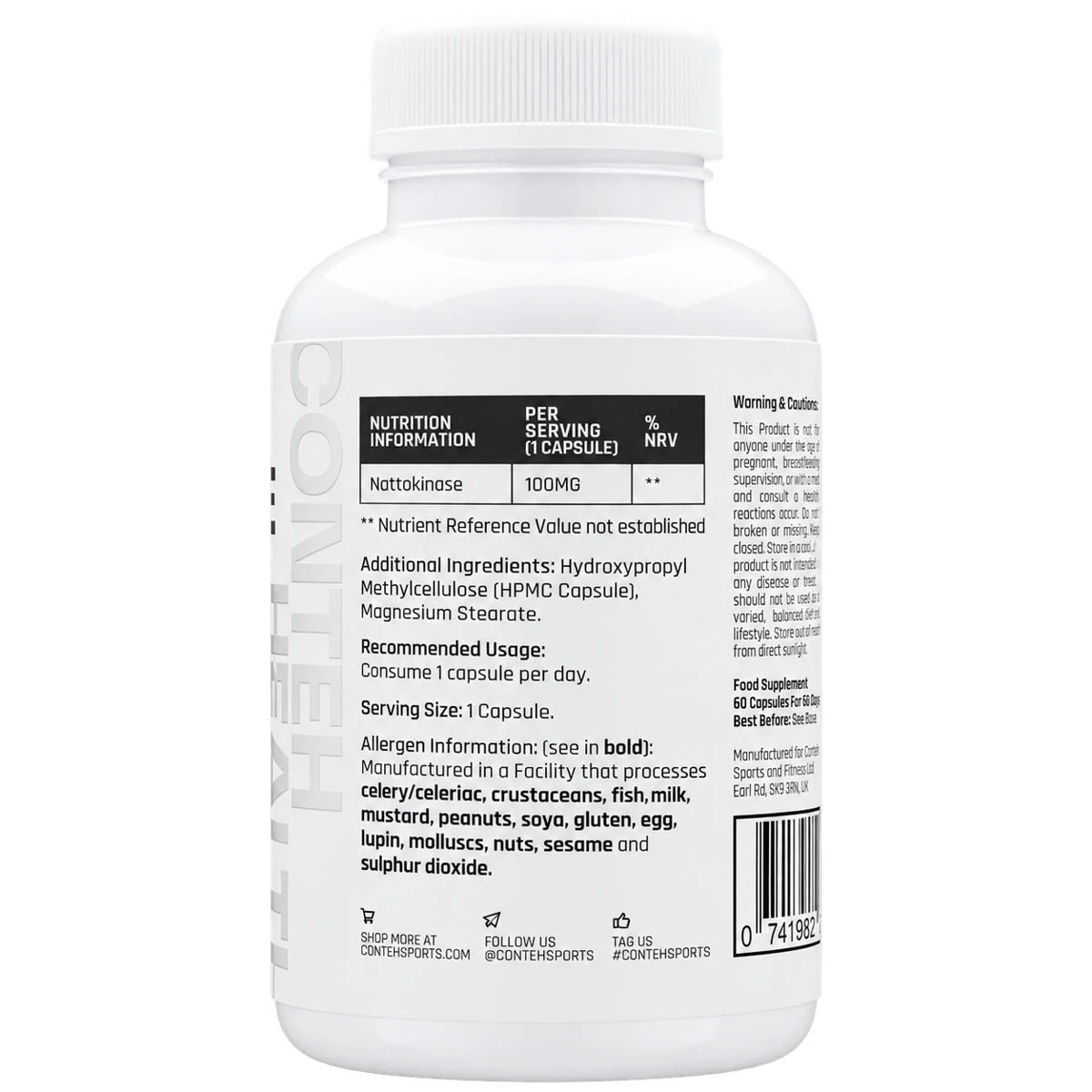 Conteh Sports Nattokinase 60 Kapseln – Nährwerte und Zutaten: 100mg Nattokinase pro Kapsel, 1 Kapsel täglich