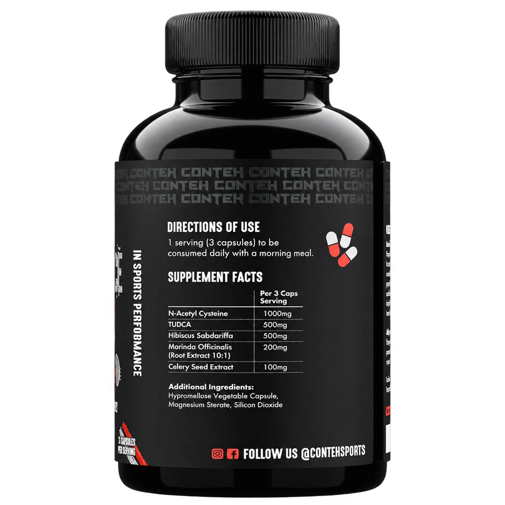Conteh Sports Organ Defence 90 Kapseln – Nährwerte und Zutaten: 1'000mg NAC, 500mg TUDCA, 500mg Hibiskus pro 3 Kapseln