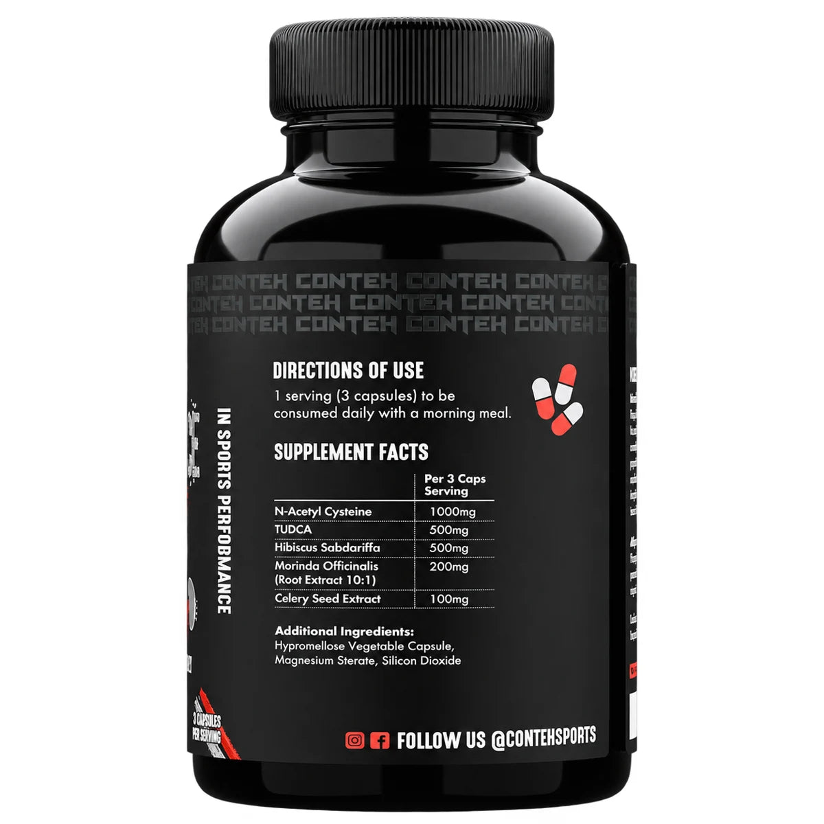 Conteh Sports Organ Defence 90 Kapseln – Nährwerte und Zutaten: 1'000mg NAC, 500mg TUDCA, 500mg Hibiskus pro 3 Kapseln