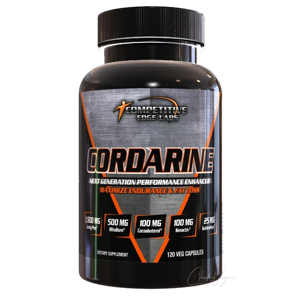 Cordarine Dose von Competitive Edge Labs mit 120 veganen Kapseln Fatburner ohne Koffein mit 1500mg Cordy Plex Vorderseite
