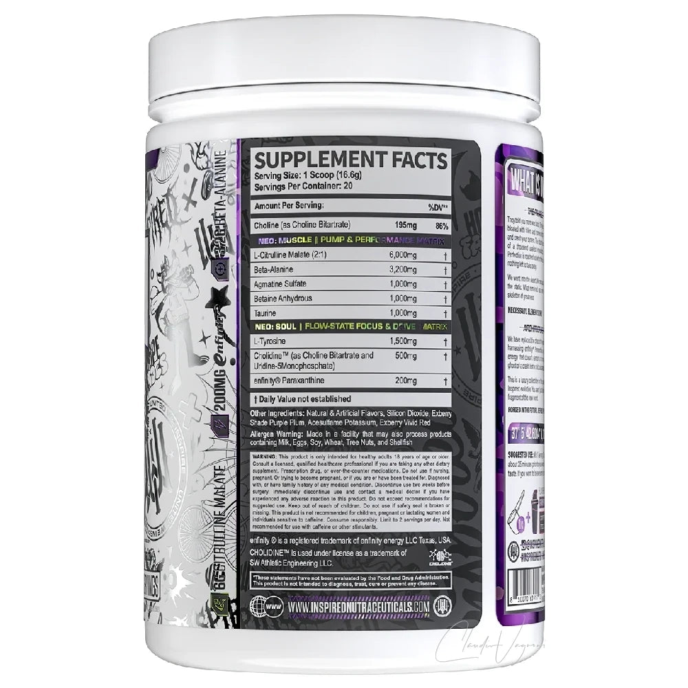 DVST8 NEO Wirkstoffe pro Scoop: 6g Citrullin-Malat, 3,2g Beta-Alanin, 1'500mg L-Tyrosin, 1'000mg Betain und 1'000mg Taurin