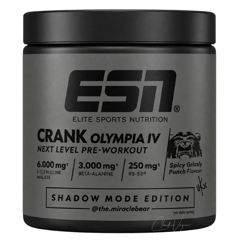 Dose ESN Crank Olympia IV Shadow Mode Edition, Pre-Workout Booster Spicy Grizzly Punch mit 6000mg Citrullin-Malat, 3000mg Beta-Alanin und 250mg RS-53