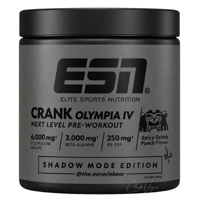 Dose ESN Crank Olympia IV Shadow Mode Edition, Pre-Workout Booster Spicy Grizzly Punch mit 6000mg Citrullin-Malat, 3000mg Beta-Alanin und 250mg RS-53