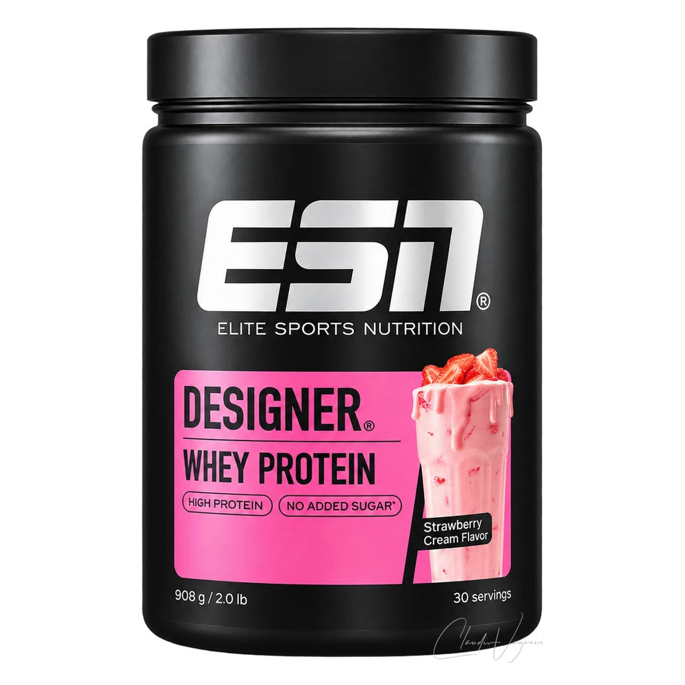 ESN Designer Whey Protein 908g Strawberry Cream – Whey Proteinpulver ohne Zuckerzusatz