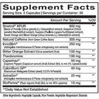 Etikett InnovaPharm NovaBurn 2 mit Supplement Facts 900mg Sinetrol XPUR 300mg Koffein 250mg InnoSlim und Capsimax