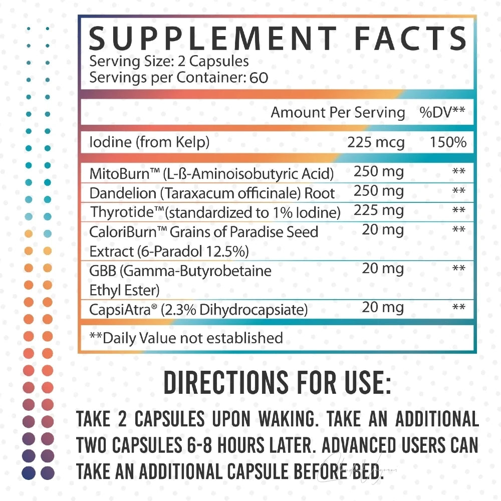Etikett Inspired 3MB3R Non Stim Fatburner mit Supplement Facts 250mg MitoBurn 250mg Loewenzahnwurzel und 225 Mikrogramm Jod