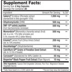 Etikett SNS Lean G.L.P. mit Supplement Facts 1000mg Saberry 500mg DNF10 500mg DHM und 200mg Eriomin pro Tagesportion