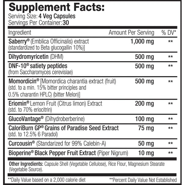 Etikett SNS Lean G.L.P. mit Supplement Facts 1000mg Saberry 500mg DNF10 500mg DHM und 200mg Eriomin pro Tagesportion
