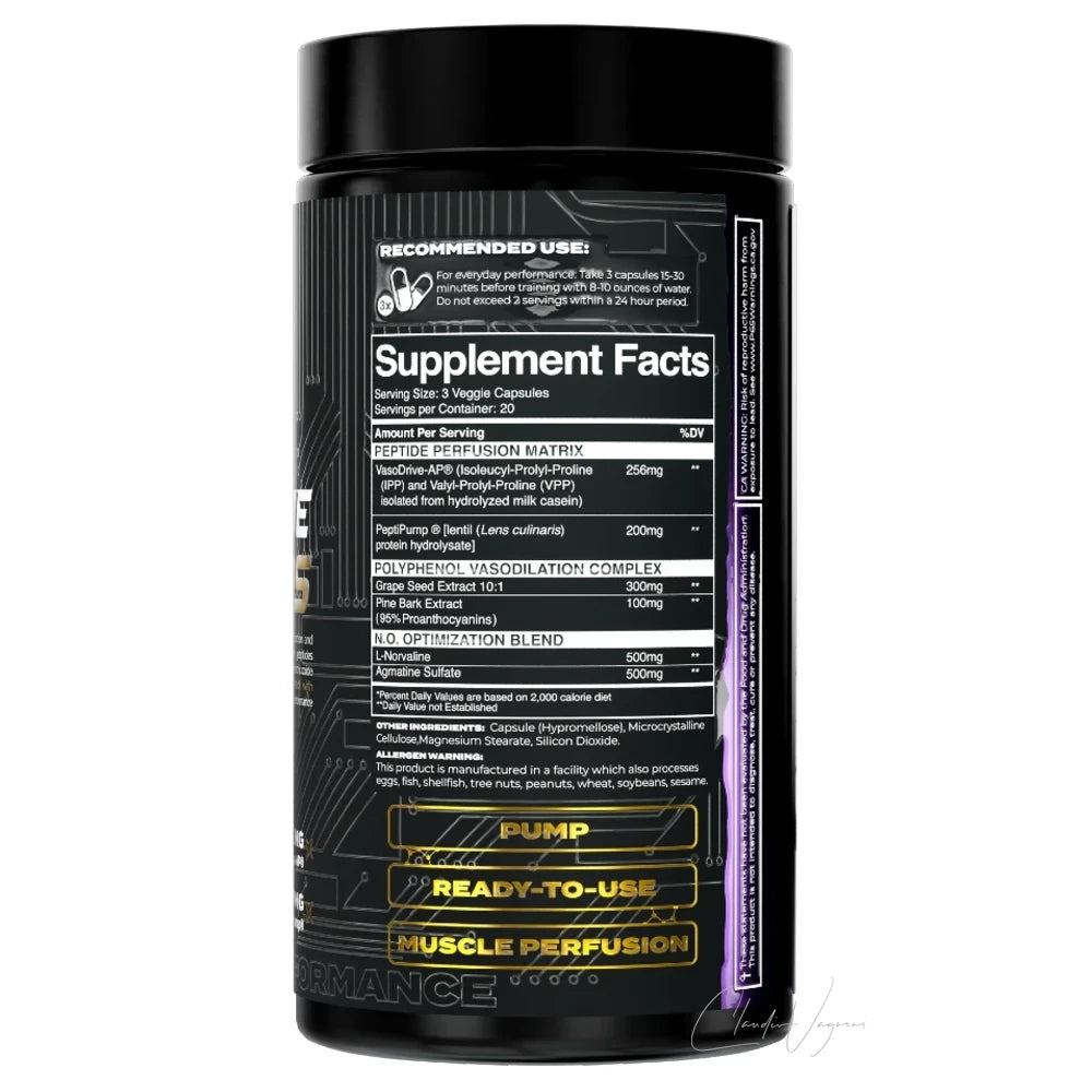 Etikett V1 Nutra Pept. Pumps: 256mg VasoDrive-AP, 200mg PeptiPump, 300mg Traubenkernextrakt, 100mg Kiefernrindenextrakt