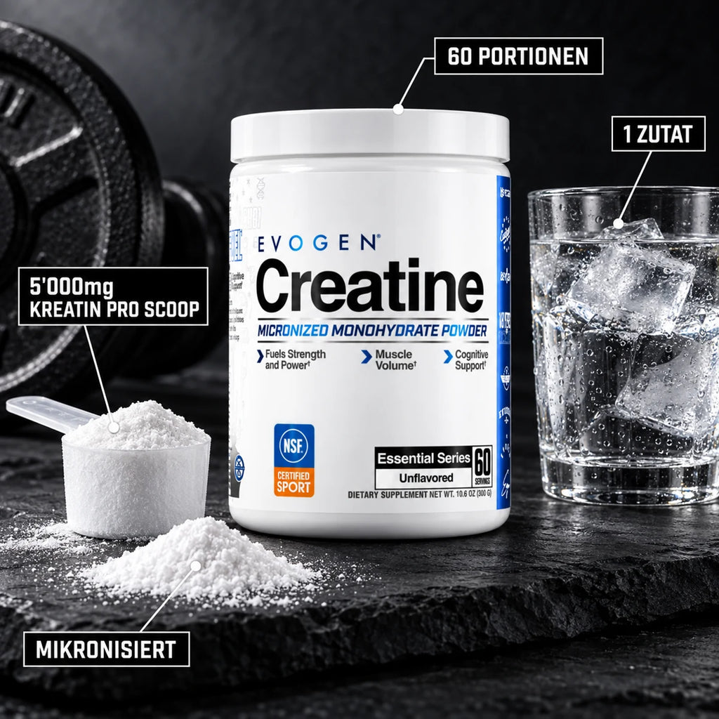 Evogen Creatine 300g – 5'000mg Kreatin pro Scoop, mikronisiert, 1 Zutat, 60 Portionen