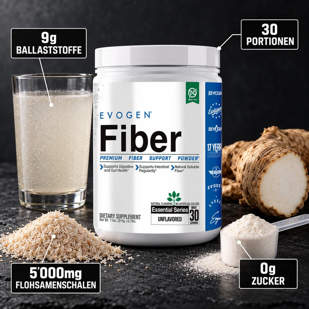 Evogen Fiber 315g – 9g Ballaststoffe, 5'000mg Flohsamenschalen, 0g Zucker, 30 Portionen