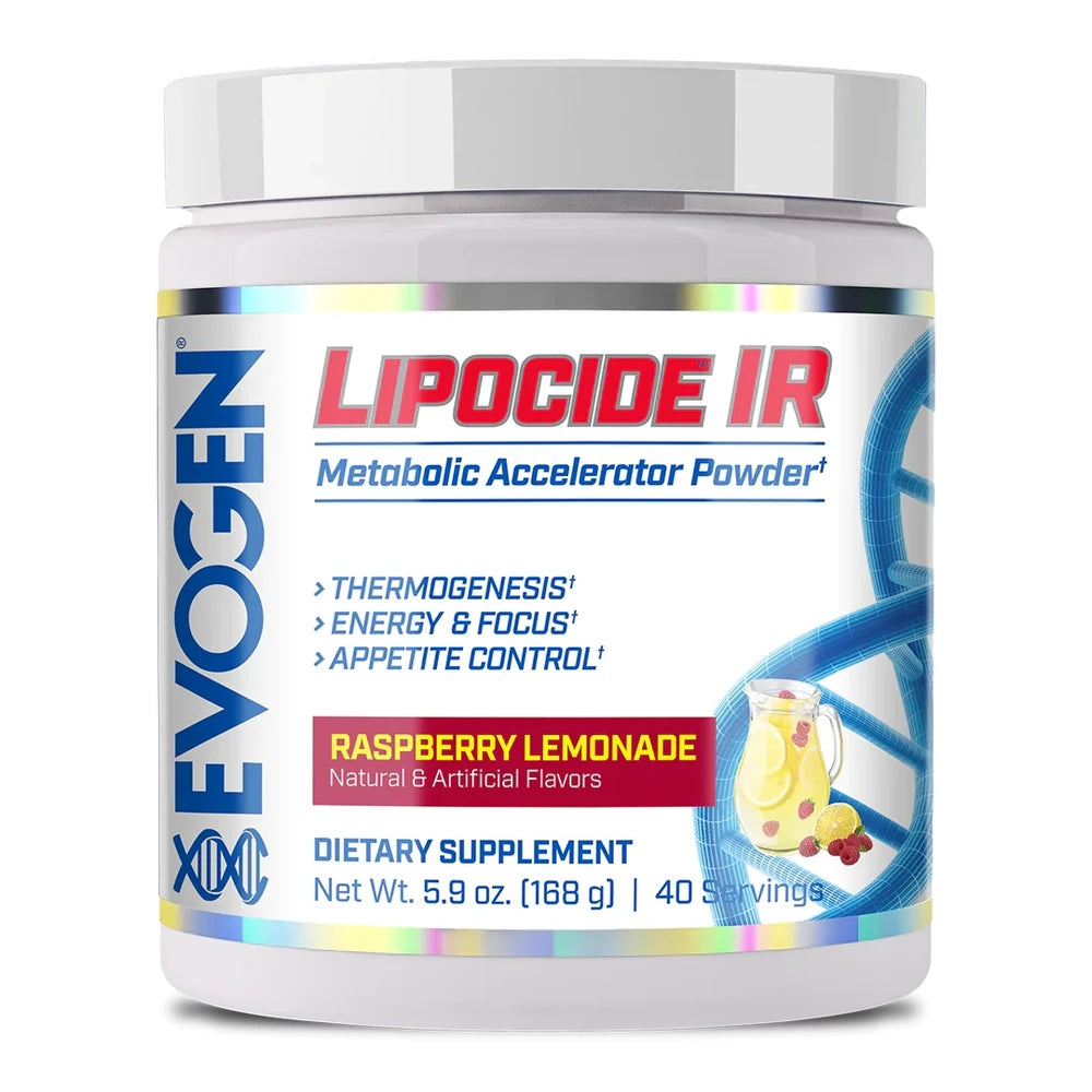 Evogen Lipocide IR Fatburner Pulver in der 168g Dose Raspberry Lemonade mit 300mg Koffein aus drei Quellen Vorderseite