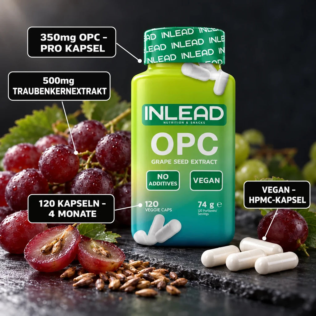 INLEAD OPC Traubenkernextrakt – 350mg OPC, 500mg Traubenkernextrakt, 120 vegane Kapseln