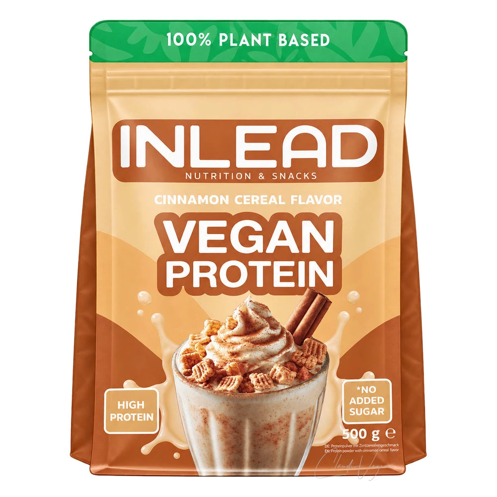 INLEAD Vegan Protein 500g Cinnamon Cereal – veganes Proteinpulver mit 21g Protein, 7 Sorten