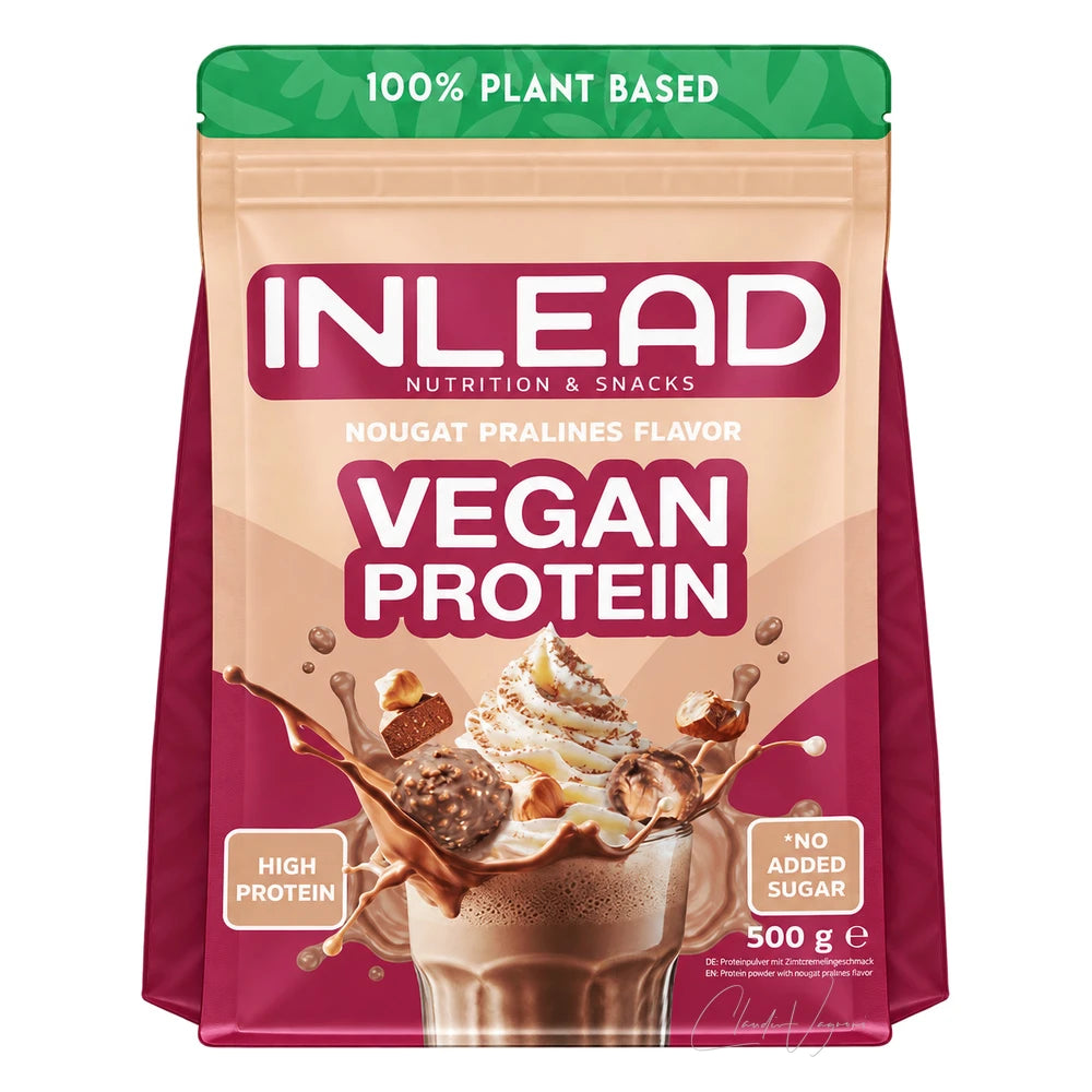 INLEAD Vegan Protein 500g Nougat Pralines – veganes Proteinpulver mit 21g Protein, 7 Sorten