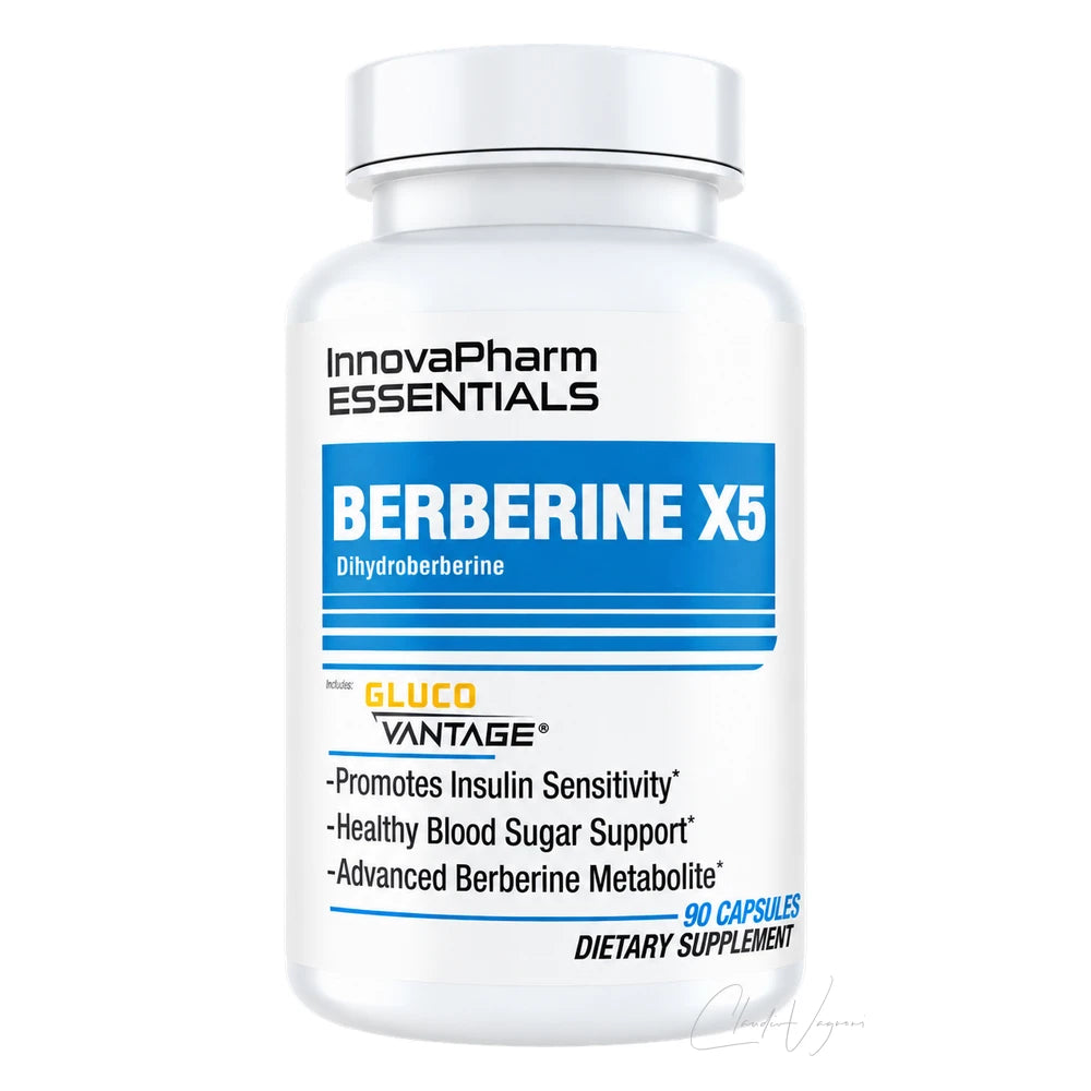 InnovaPharm Berberine X5 Dose mit 90 Kapseln, Dihydroberberin mit 100mg GlucoVantage pro Kapsel, weisser Hintergrund