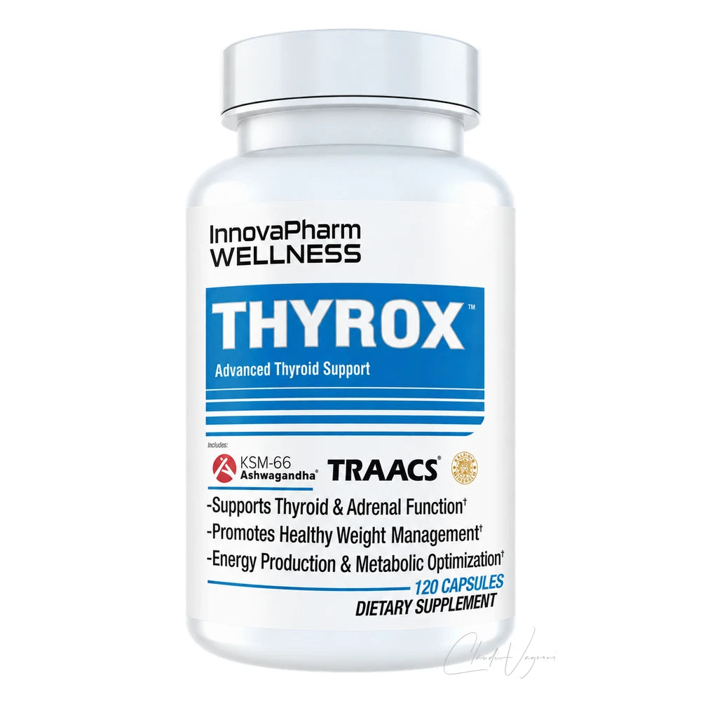 Dose InnovaPharm Thyrox mit 120 Kapseln, Jod, Selen, Zink, KSM-66® Ashwagandha und Myo-Inositol