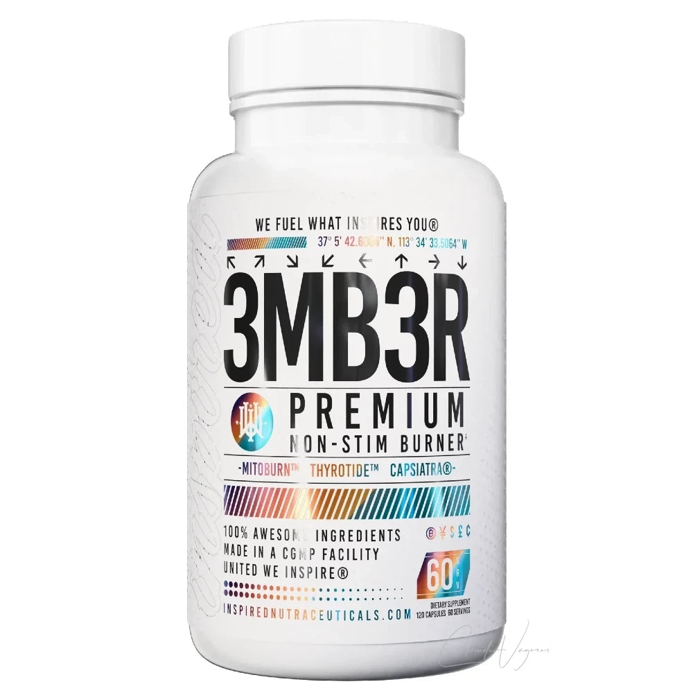 Inspired Nutraceuticals 3MB3R Non Stim Fatburner Dose mit 120 Kapseln ohne Koffein mit MitoBurn CapsiAtra und Jod