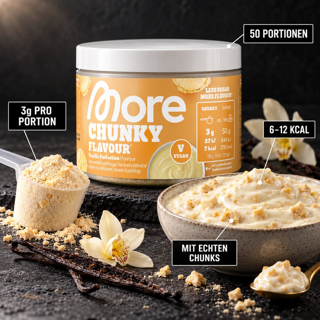 More Nutrition Chunky Flavour 150g Vanilla Perfection – 3g pro Portion, 6–12 kcal, mit echten Chunks, 50 Portionen
