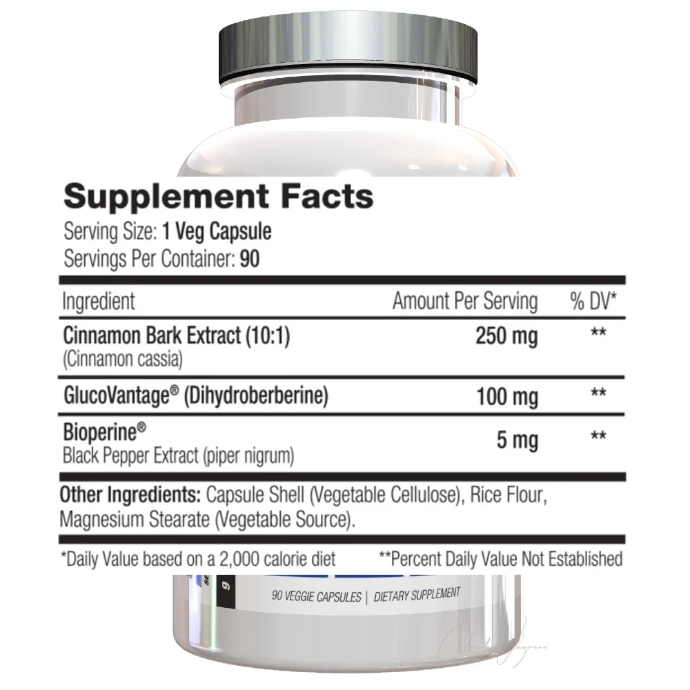 Nährwertangaben SNS GlucoVantage XT pro Kapsel: GlucoVantage Dihydroberberin, Zimtrinden-Extrakt 10:1 und BioPerine