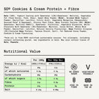 Nährwerte und Zutaten Sugar'd Out Ballaststoff Protein Riegel Cookies and Cream 62g mit 9g Protein und 6,8g Ballaststoffen