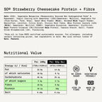 Nährwerte und Zutaten Sugar'd Out Ballaststoff Protein Riegel Strawberry Cheesecake 62g mit 10g Protein und 6,6g Ballaststoffen